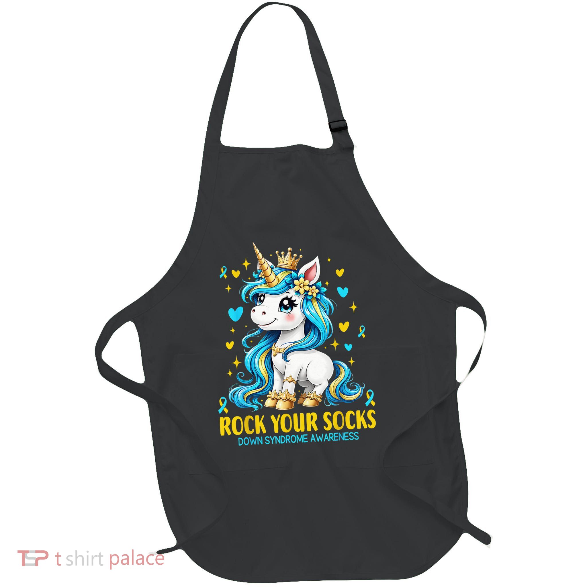 Rock Your Socks Down Syndrome Awareness Day Unicorn Full-Length Apron With Pockets