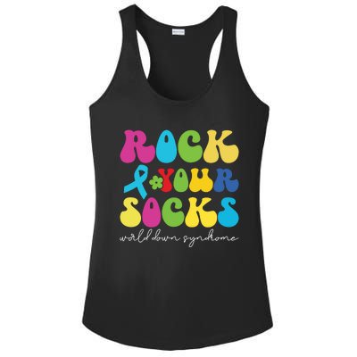 Rock Your Socks Down Syndrome Socks Women Ladies PosiCharge Competitor Racerback Tank