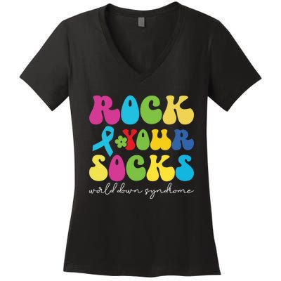 Rock Your Socks Down Syndrome Socks Women Women's V-Neck T-Shirt