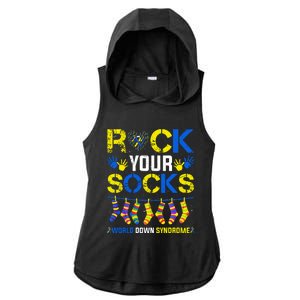 Rock Your Socks Down Syndrome Socks Women Ladies PosiCharge Tri-Blend Wicking Draft Hoodie Tank