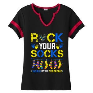 Rock Your Socks Down Syndrome Socks Women Ladies Halftime Notch Neck Tee