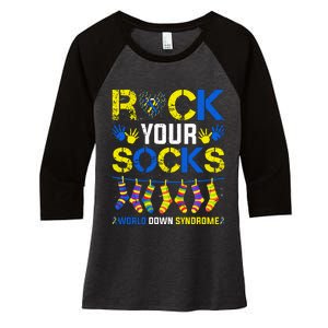 Rock Your Socks Down Syndrome Socks Women Women's Tri-Blend 3/4-Sleeve Raglan Shirt