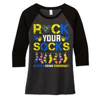 Rock Your Socks Down Syndrome Socks Women Women's Tri-Blend 3/4-Sleeve Raglan Shirt