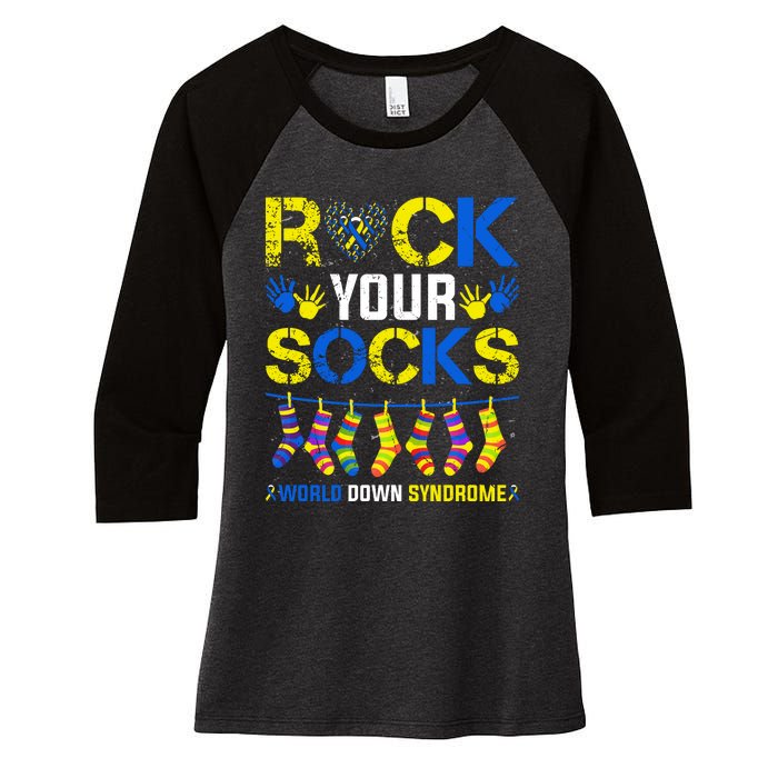 Rock Your Socks Down Syndrome Socks Women Women's Tri-Blend 3/4-Sleeve Raglan Shirt