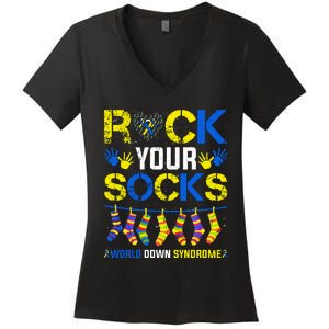 Rock Your Socks Down Syndrome Socks Women Women's V-Neck T-Shirt