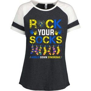 Rock Your Socks Down Syndrome Socks Women Enza Ladies Jersey Colorblock Tee