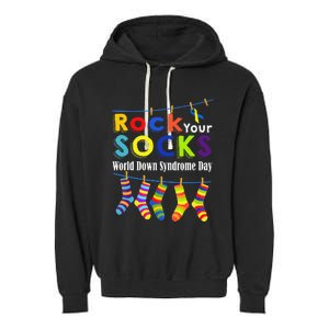 Rock Your Socks Cute 3 21 Trisomy 21 World Down Syndrome Day Garment-Dyed Fleece Hoodie