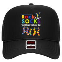 Rock Your Socks Cute 3 21 Trisomy 21 World Down Syndrome Day High Crown Mesh Back Trucker Hat