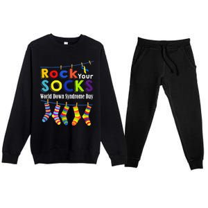 Rock Your Socks Cute 3 21 Trisomy 21 World Down Syndrome Day Premium Crewneck Sweatsuit Set