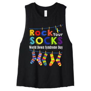 Rock Your Socks Cute 3 21 Trisomy 21 World Down Syndrome Day Women's Racerback Cropped Tank