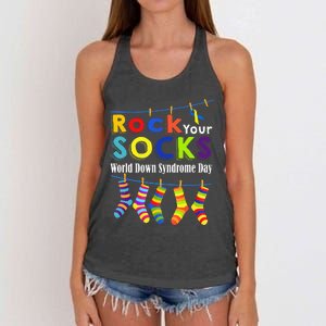 Rock Your Socks Cute 3 21 Trisomy 21 World Down Syndrome Day Women's Knotted Racerback Tank