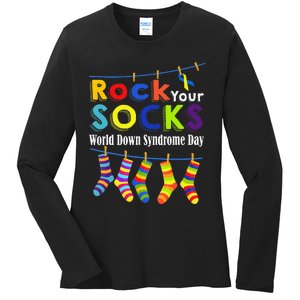 Rock Your Socks Cute 3 21 Trisomy 21 World Down Syndrome Day Ladies Long Sleeve Shirt