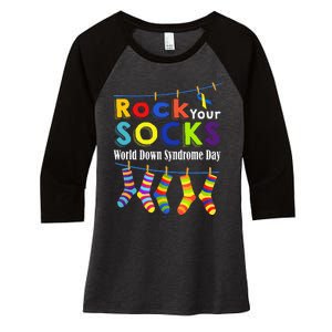 Rock Your Socks Cute 3 21 Trisomy 21 World Down Syndrome Day Women's Tri-Blend 3/4-Sleeve Raglan Shirt