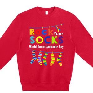 Rock Your Socks Cute 3 21 Trisomy 21 World Down Syndrome Day Premium Crewneck Sweatshirt