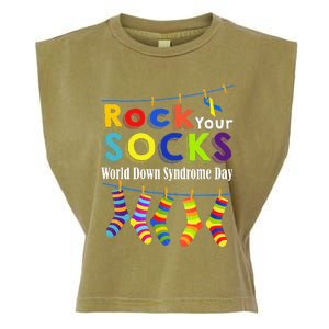 Rock Your Socks Cute 3 21 Trisomy 21 World Down Syndrome Day Garment-Dyed Women's Muscle Tee