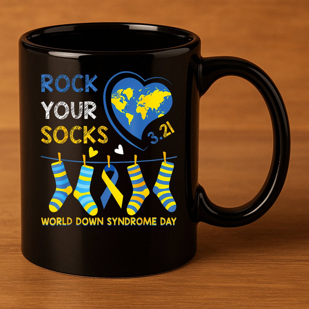 Rock Your Socks World Down Syndrome Awareness Day  11oz C Handle Ceramic Mug