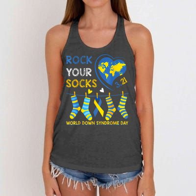 Rock Your Socks World Down Syndrome Awareness Day  Women's Knotted Racerback Tank