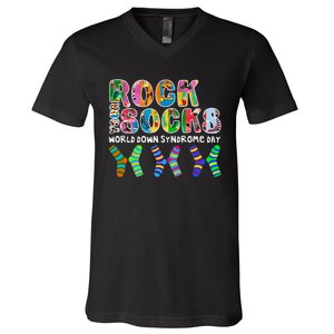 Rock Your Socks World Down Syndrome Day Awareness V-Neck T-Shirt