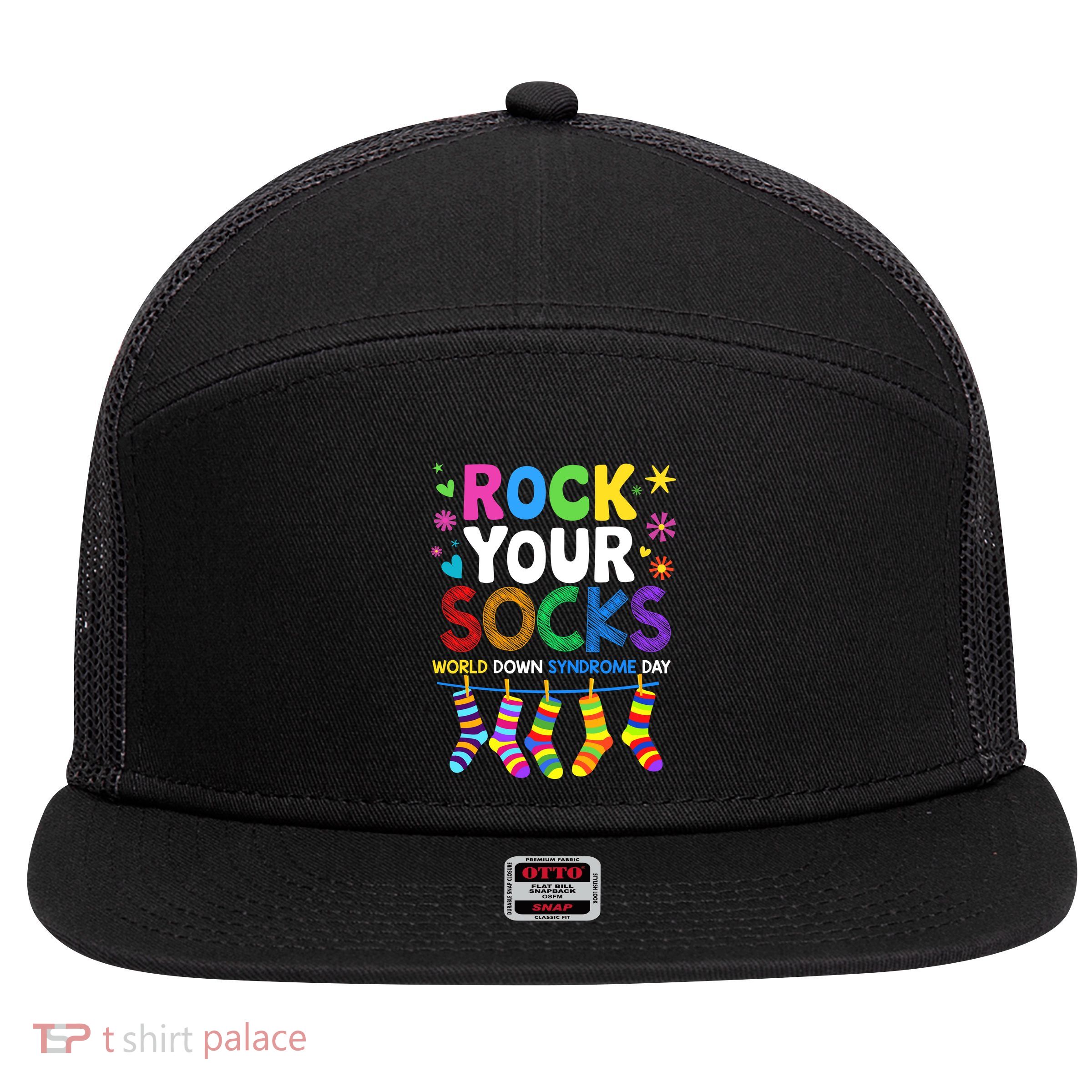 Rock Your Socks World Down Syndrome Awareness Day Wdsd 7 Panel Mesh Trucker Snapback Hat