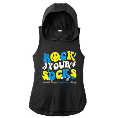 Rock Your Socks World Down Syndrome Awareness Day Ladies PosiCharge Tri-Blend Wicking Draft Hoodie Tank