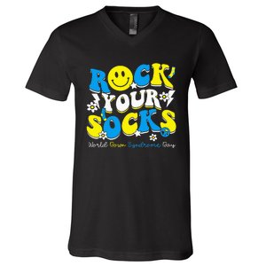 Rock Your Socks World Down Syndrome Awareness Day V-Neck T-Shirt