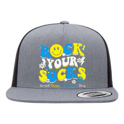 Rock Your Socks World Down Syndrome Awareness Day Flat Bill Trucker Hat