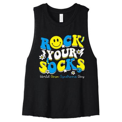 Rock Your Socks World Down Syndrome Awareness Day Women's Racerback Cropped Tank