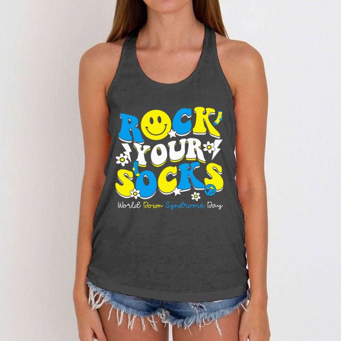 Rock Your Socks World Down Syndrome Awareness Day Women's Knotted Racerback Tank