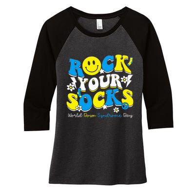 Rock Your Socks World Down Syndrome Awareness Day Women's Tri-Blend 3/4-Sleeve Raglan Shirt