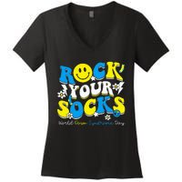 Rock Your Socks World Down Syndrome Awareness Day Women's V-Neck T-Shirt