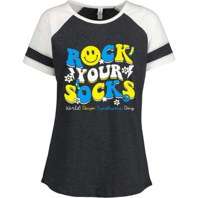 Rock Your Socks World Down Syndrome Awareness Day Enza Ladies Jersey Colorblock Tee