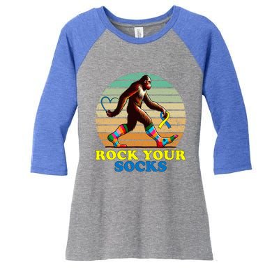 Rock Your Socks Awareness Sasquatch Women's Tri-Blend 3/4-Sleeve Raglan Shirt