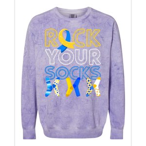 Rock Your Socks Down Syndrome Awareness Colorblast Crewneck Sweatshirt