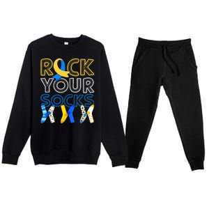 Rock Your Socks Down Syndrome Awareness Premium Crewneck Sweatsuit Set