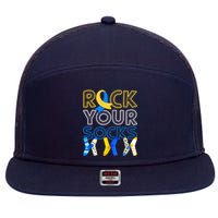 Rock Your Socks Down Syndrome Awareness 7 Panel Mesh Trucker Snapback Hat