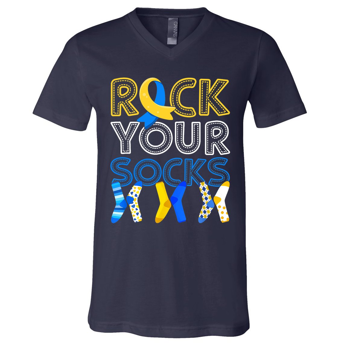 Rock Your Socks Down Syndrome Awareness V-Neck T-Shirt