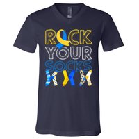 Rock Your Socks Down Syndrome Awareness V-Neck T-Shirt