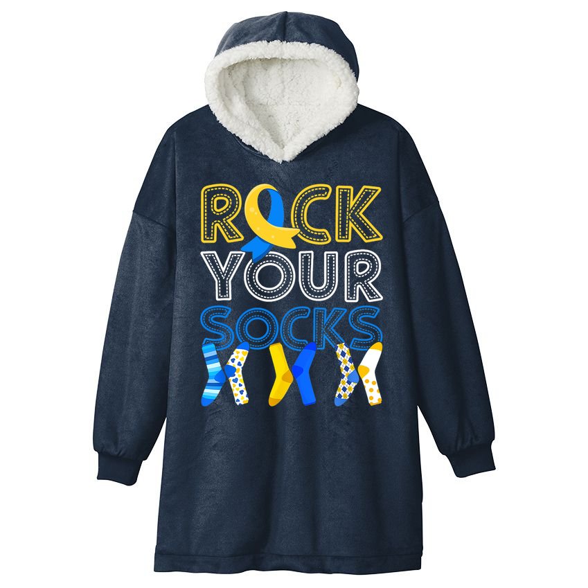 Rock Your Socks Down Syndrome Awareness Hooded Wearable Blanket