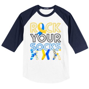 Rock Your Socks Down Syndrome Awareness Baseball Sleeve Shirt