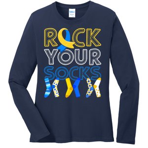 Rock Your Socks Down Syndrome Awareness Ladies Long Sleeve Shirt