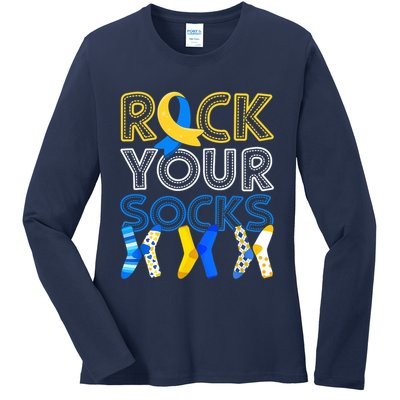 Rock Your Socks Down Syndrome Awareness Ladies Long Sleeve Shirt