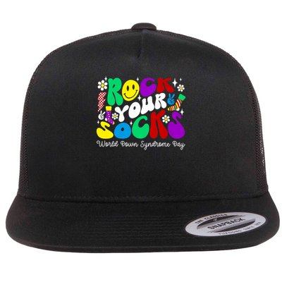 Rock Your Socks Down Syndrome Awareness Day Groovy WDSD Flat Bill Trucker Hat