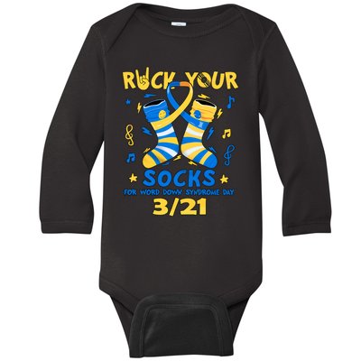 Rock Your Socks For World Down Syndrome Day March 21 Blue And Yellow Trisomy 21 Baby Long Sleeve Bodysuit