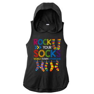 Rock Your Socks World Down Syndrome Awareness Ladies PosiCharge Tri-Blend Wicking Draft Hoodie Tank