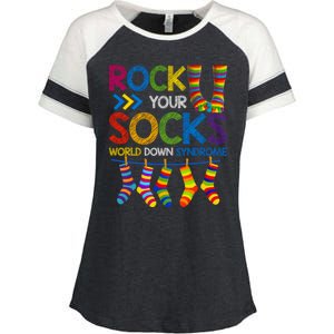 Rock Your Socks World Down Syndrome Awareness Enza Ladies Jersey Colorblock Tee