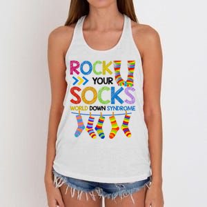 Rock Your Socks World Down Syndrome Awareness Women's Knotted Racerback Tank