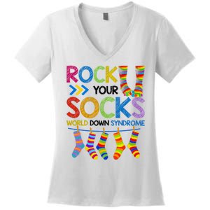 Rock Your Socks World Down Syndrome Awareness Women's V-Neck T-Shirt