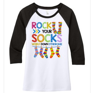 Rock Your Socks World Down Syndrome Awareness Women's Tri-Blend 3/4-Sleeve Raglan Shirt