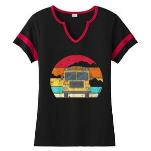 Retro Yellow School Bus For School Bus Driver And Busman Ladies Halftime Notch Neck Tee