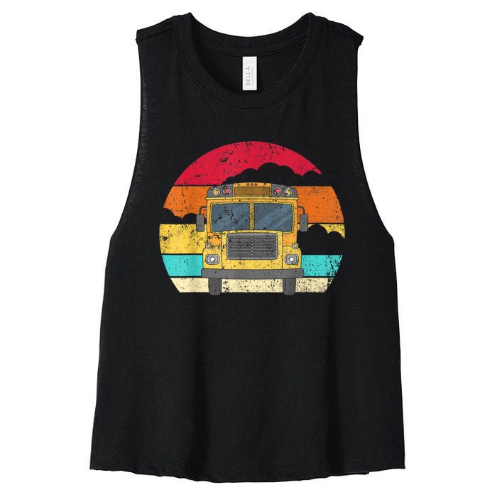 Retro Yellow School Bus For School Bus Driver And Busman Women's Racerback Cropped Tank